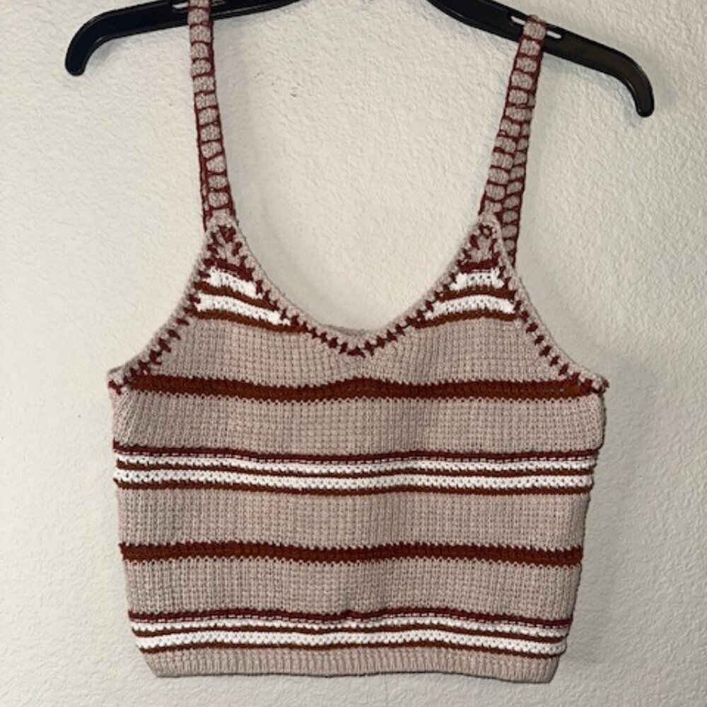 American Eagle Outfitters Top Womens Medium Tan‎ Crochet Sleeveless V Neck Tank